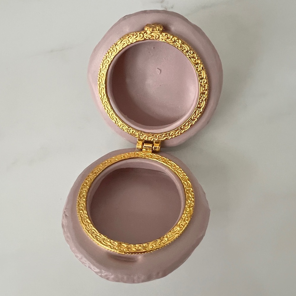 Two's Company Macaron Trinket Boxes Limoges Style lilac 2.25 Inch Ceramic - Picture 3 of 9